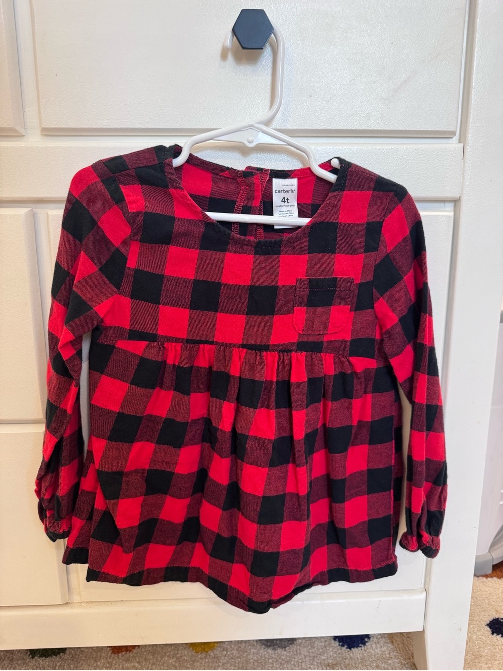 Carter's Red & Black Buffalo Plaid Long Sleeve Peplum Top